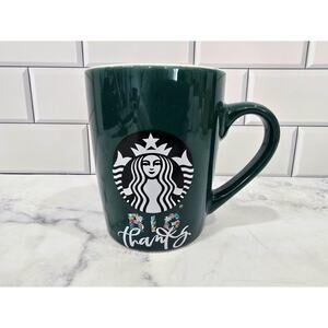 Starbucks Big Thanks Mug 10oz Coffee Tea Cup Floral Letters Dark Green Gift 2020